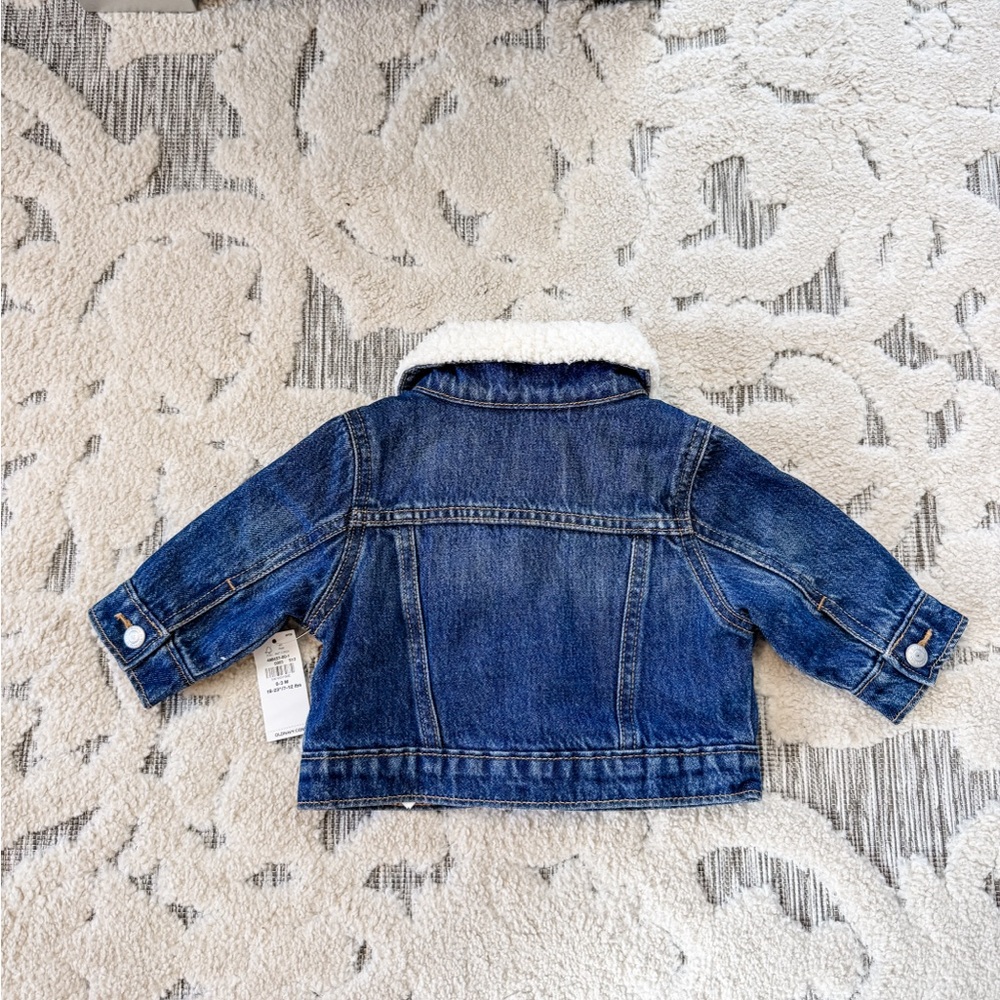 Old Navy Dark Blue Jean Jacket with Sherpa Collar - Picture 3 of 4